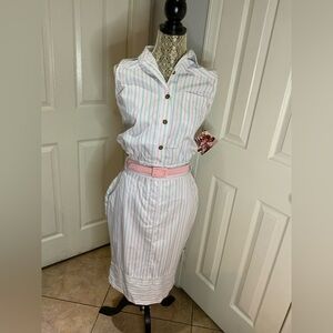 Vintage GITANO STRIPED DRESS SIZE L NEW OLD STOCK